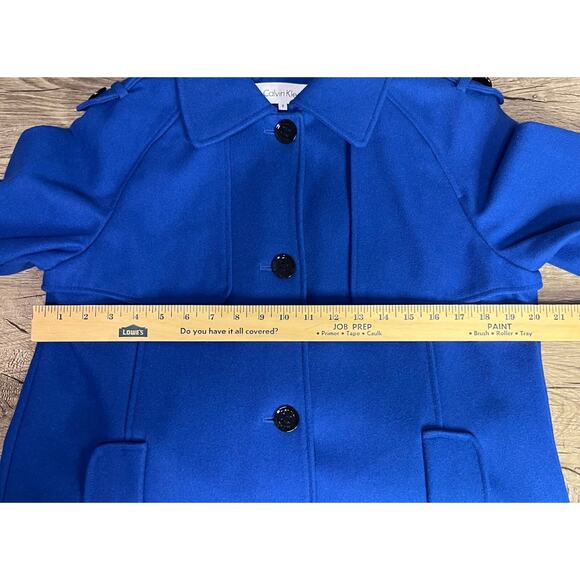 Calvin Klein Wool Blend Trench Pea Coat Women's Size 8 Cobalt Blue - Picture 12 of 16